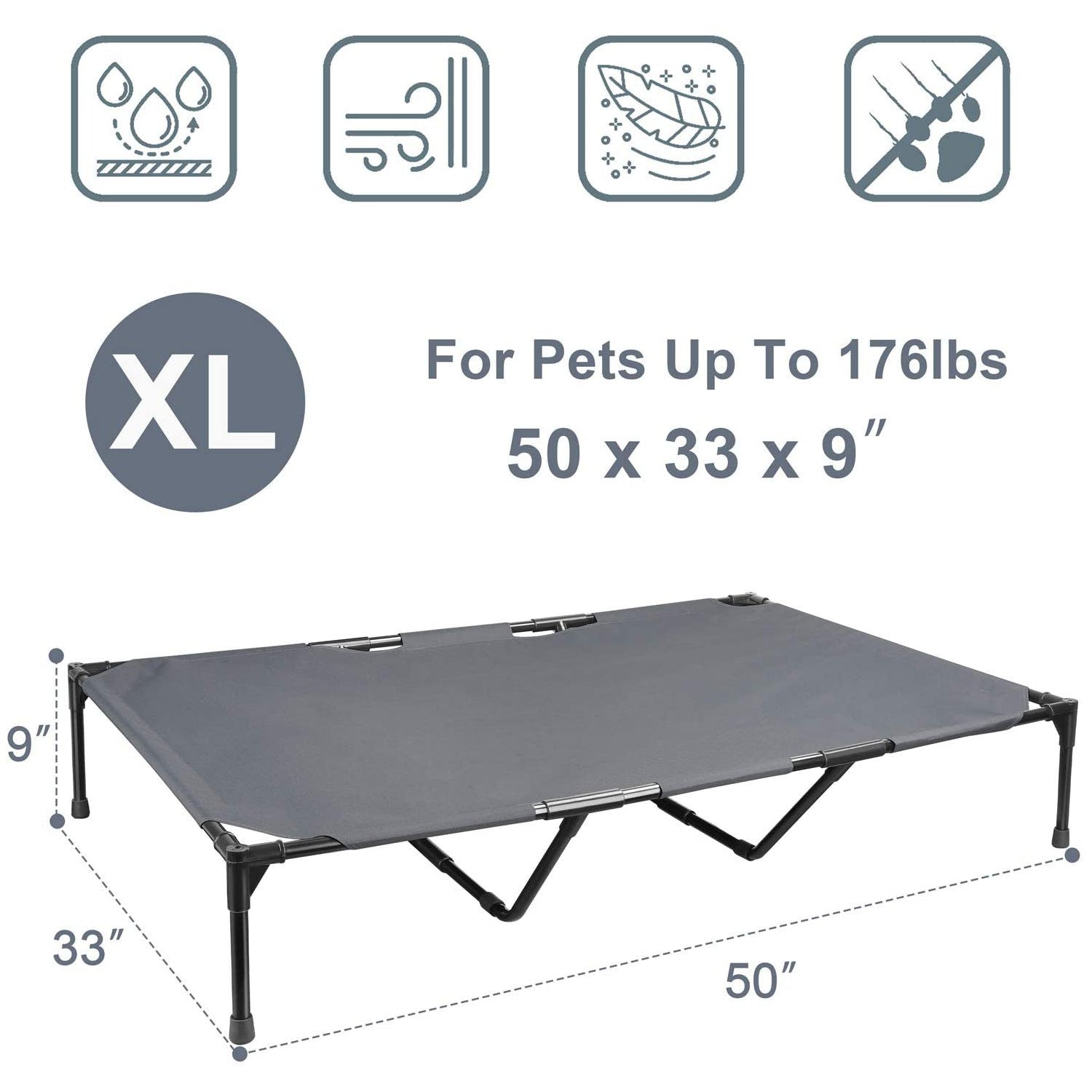 HKM-5716797 Elevated Large Outdoor Pet Camping Bed for All Seasons - Easy to Clean, Dark Gray