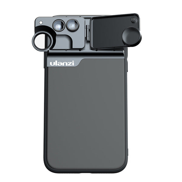 HKM-571731 Double Phone Lens for iPhone 11 Pro - External Mobile Lens in Black, PC/TPU/Aluminum Shell