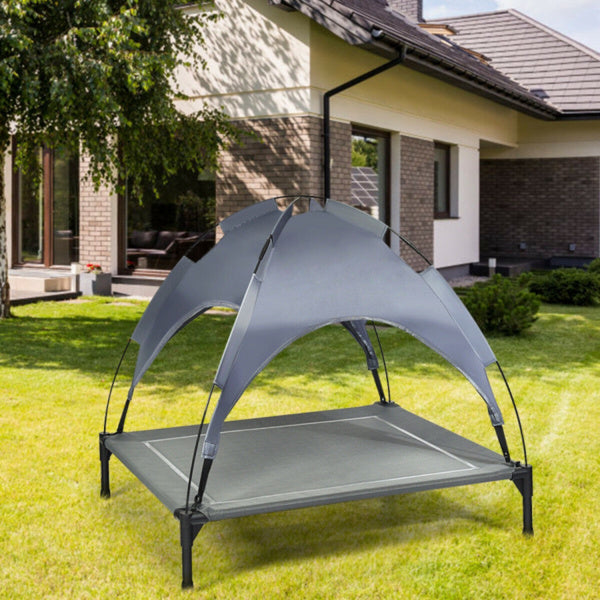 HKM-571795 Elevated Dog Bed with UV Resistant Canopy - 35.5" x 32" - Water-Resistant, Comfortable & Portable