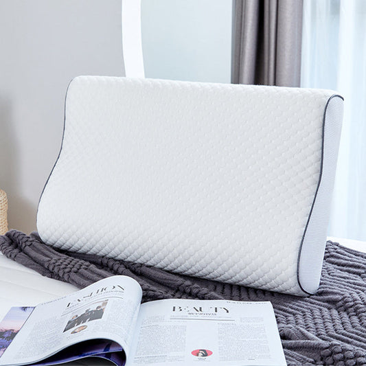 HKM-571795 Slow Rebound Tencel Memory Foam Pillow - Elegant White, Rectangle Shape, Adjustable Height