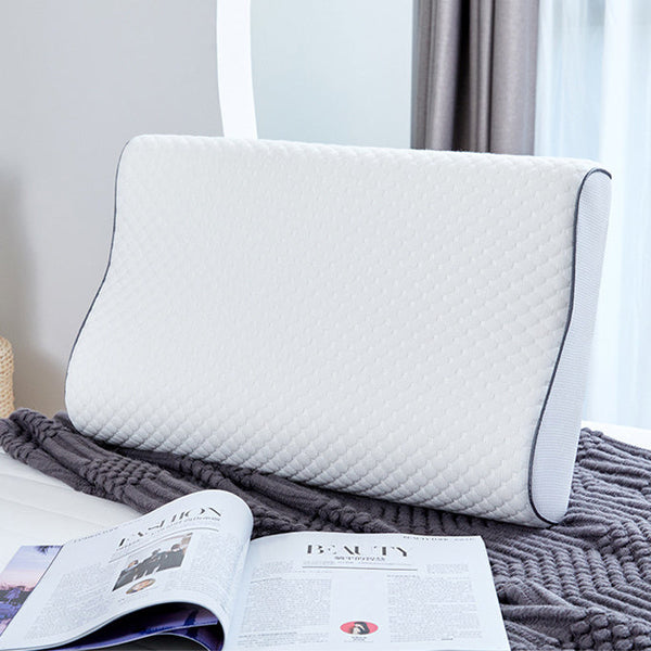 HKM-571795 Slow Rebound Tencel Memory Foam Pillow - Elegant White, Rectangle Shape, Adjustable Height