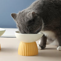 HKM-5718333 Ceramic Pet Bowl Collection with Vertical Pattern Design in Multiple Shapes and Colors