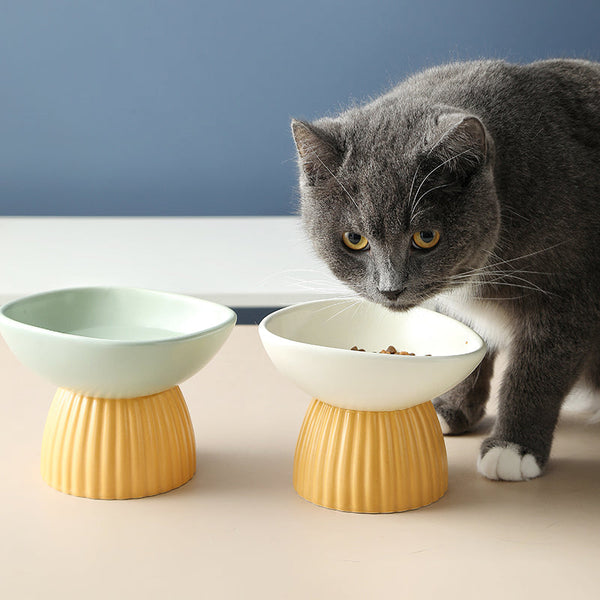 HKM-5718333 Ceramic Pet Bowl Collection with Vertical Pattern Design in Multiple Shapes and Colors