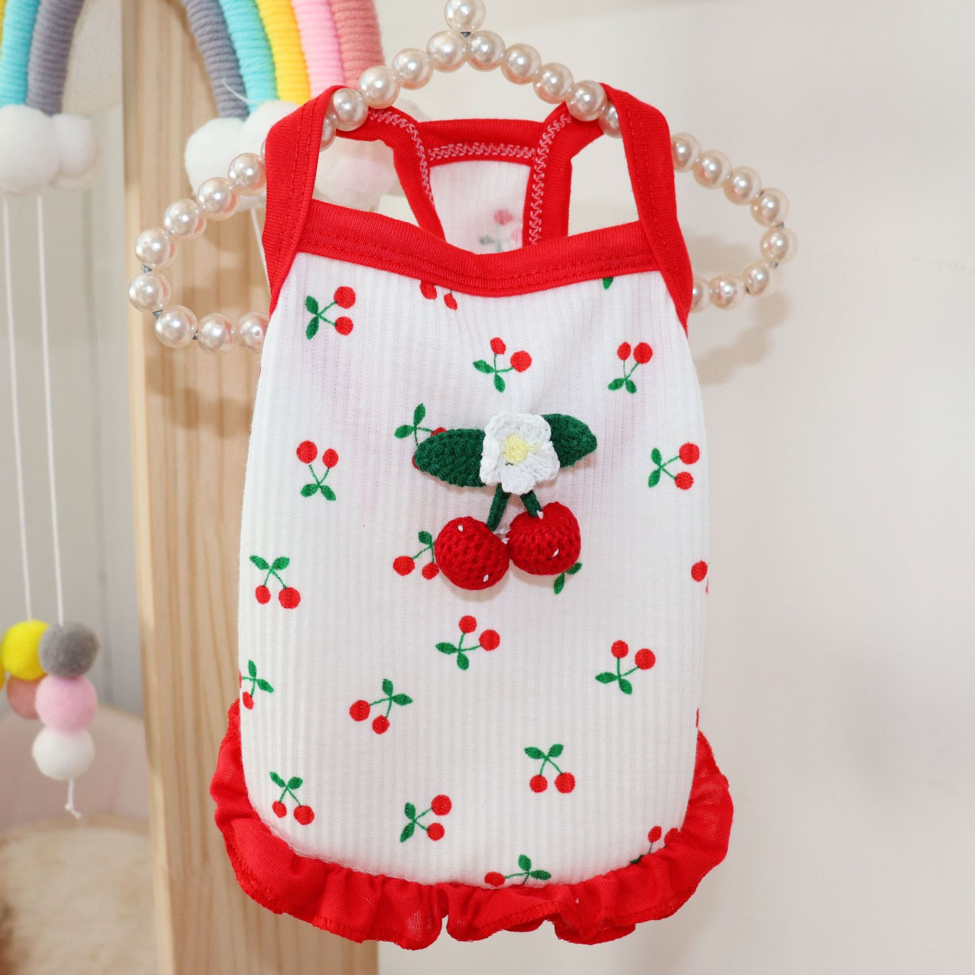 HKM-5718717 Casual Cat and Small Dog Vest Skirt Outfit for Spring and Summer - Available in Red and Pink
