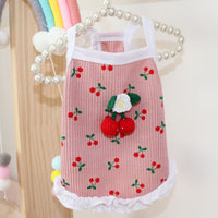 HKM-5718717 Casual Cat and Small Dog Vest Skirt Outfit for Spring and Summer - Available in Red and Pink