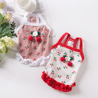 HKM-5718717 Casual Cat and Small Dog Vest Skirt Outfit for Spring and Summer - Available in Red and Pink