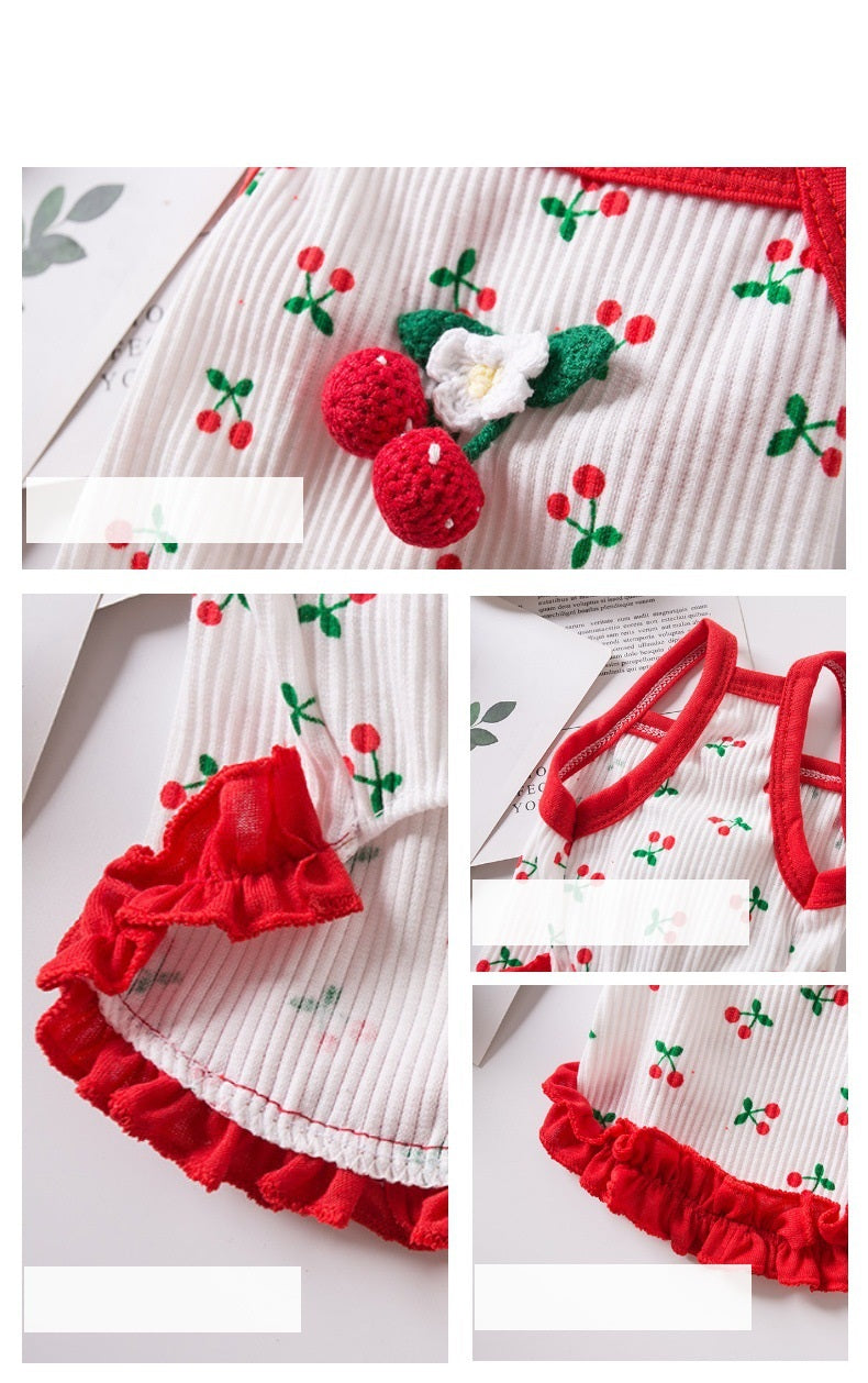 HKM-5718717 Casual Cat and Small Dog Vest Skirt Outfit for Spring and Summer - Available in Red and Pink
