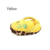 HKM-5718973 Plush Dog Slippers Toy – Sounding Pet Plaything in Blue, Pink, and Yellow