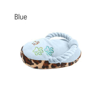 HKM-5718973 Plush Dog Slippers Toy – Sounding Pet Plaything in Blue, Pink, and Yellow