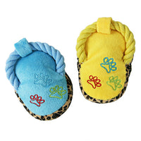 HKM-5718973 Plush Dog Slippers Toy – Sounding Pet Plaything in Blue, Pink, and Yellow