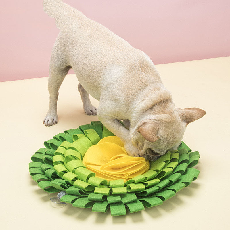 HKM-5719997 Pet Flower Ball Foraging Sniffing Mat - Felt Cloth, Purple and Yellow Flowers, 48x48x7 cm