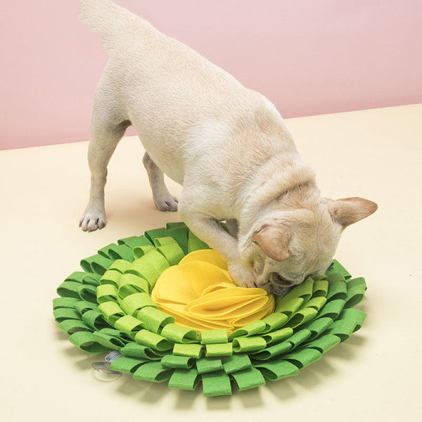 HKM-5719997 Pet Flower Ball Foraging Sniffing Mat - Felt Cloth, Purple and Yellow Flowers, 48x48x7 cm