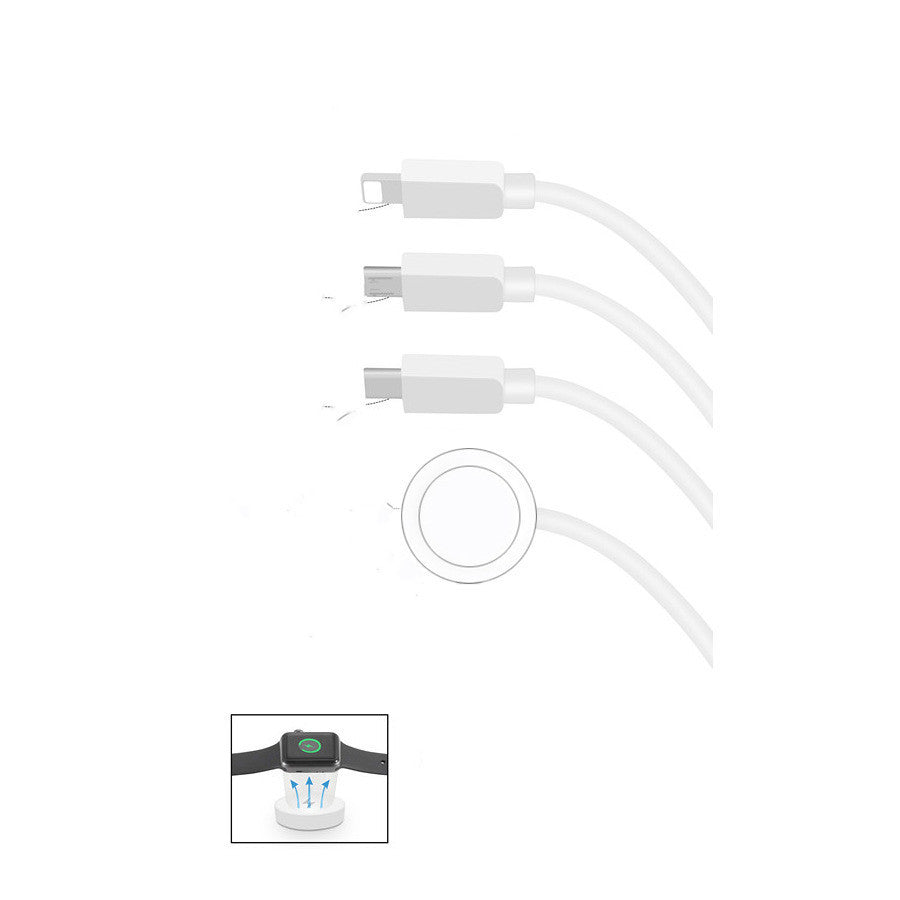 HKM-572051 Four-in-One Charging Cable for Apple and Android Devices with Type-C, Micro, iPhone, and iWatch Compatibility