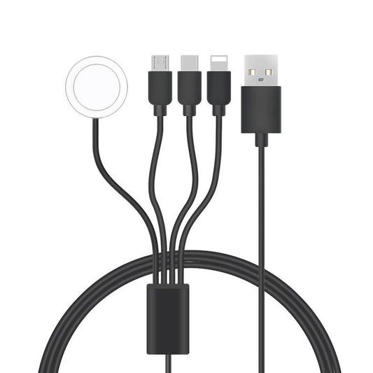 HKM-572051 Four-in-One Charging Cable for Apple and Android Devices with Type-C, Micro, iPhone, and iWatch Compatibility