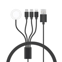 HKM-572051 Four-in-One Charging Cable for Apple and Android Devices with Type-C, Micro, iPhone, and iWatch Compatibility