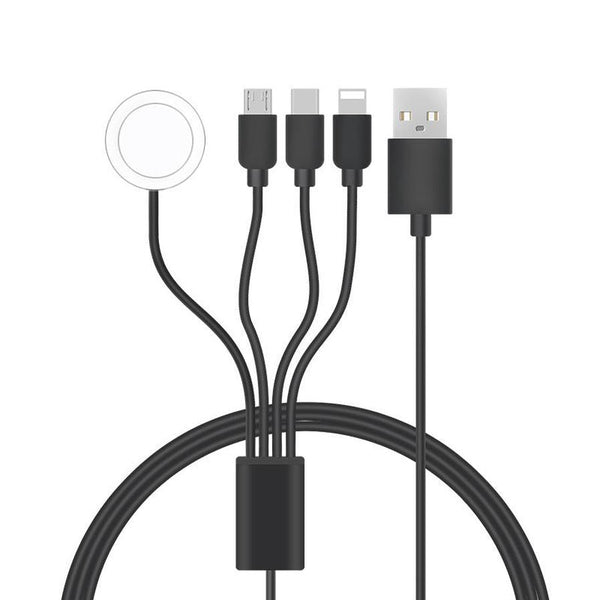 HKM-572051 Four-in-One Charging Cable for Apple and Android Devices with Type-C, Micro, iPhone, and iWatch Compatibility