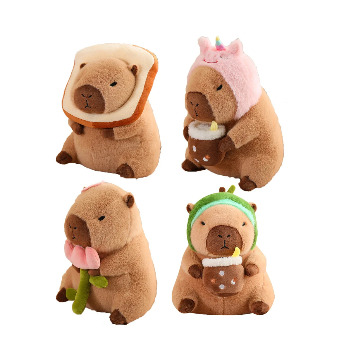 HKM-572115 Capybara Plush Toys in Various Designs: Dinosaur, Unicorn, Avocado, and Rabbit Styles