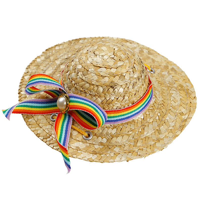 HKM-5722301 Stylish Straw Hat for Pet Shade - Perfect for Cats and Dogs