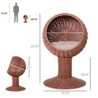 HKM-5722557 Elevated Cat Bed with Rotatable Pod, Thick Cushion, Natural Mat Grass, Cozy Kitty House - Brown