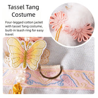 HKM-5722685 Traditional Chinese Style Embroidered Floral Dog Cheongsam Coat with Faux Fur Trim and Tassel