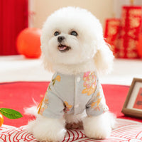 HKM-5722685 Traditional Chinese Style Embroidered Floral Dog Cheongsam Coat with Faux Fur Trim and Tassel