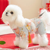 HKM-5722685 Traditional Chinese Style Embroidered Floral Dog Cheongsam Coat with Faux Fur Trim and Tassel