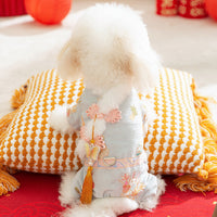 HKM-5722685 Traditional Chinese Style Embroidered Floral Dog Cheongsam Coat with Faux Fur Trim and Tassel