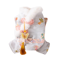 HKM-5722685 Traditional Chinese Style Embroidered Floral Dog Cheongsam Coat with Faux Fur Trim and Tassel