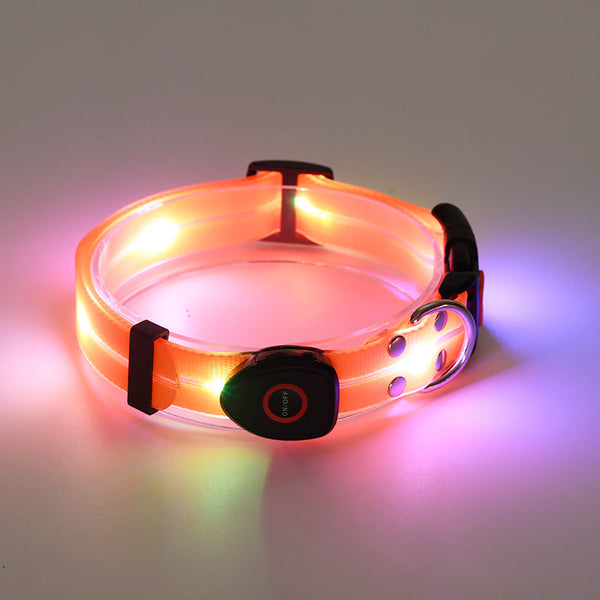 HKM-5723709 Rechargeable LED Luminous Pet Collar with Nylon Tow Rope, Adjustable Size, Multiple Light Modes, Colorful Strips