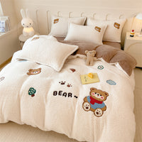 HKM-572499 Milk Fiber Teddy Plush Four-Piece Cartoon and Princess Bedding Set