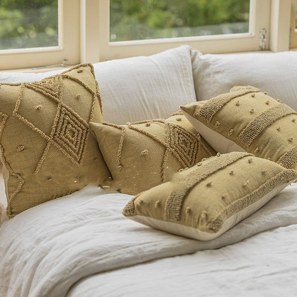 HKM-572627 Geometric Loop Velvet Cushion - Embroidered Decorative Pillow (45x45cm & 30x50cm)