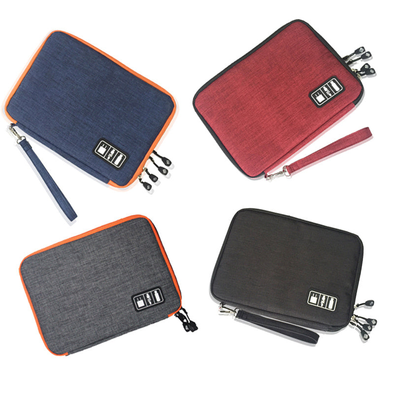 HKM-572691 Compact Multi-Purpose Data Cable Storage Bag with Durable Nylon Exterior and Double Zipper Design