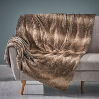 HKM-572819 Cozy Faux Fur Throw Blanket - 50" x 60", Brown, Soft and Warm