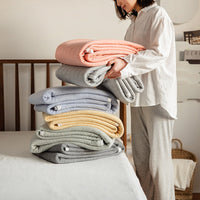 HKM-572819 Knitted Pure Cotton Summer Quilt - Available in Various Sizes and Striped Designs