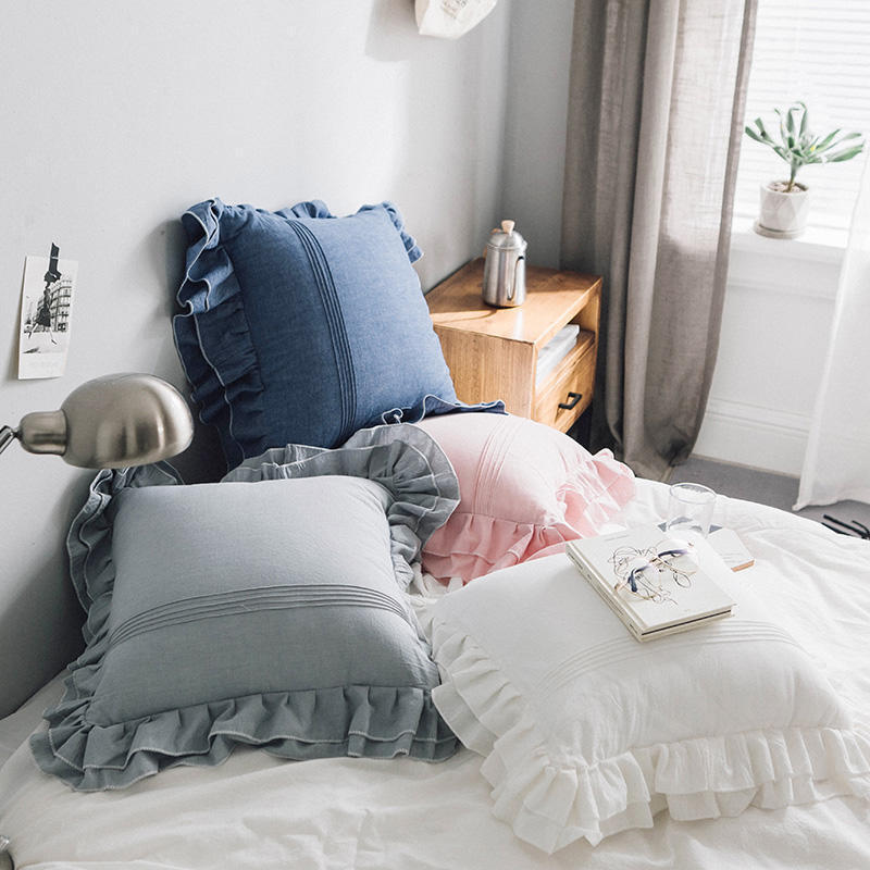 HKM-572883 Ruffled Pure Cotton Pillowcase in Various Colors – 45x45cm