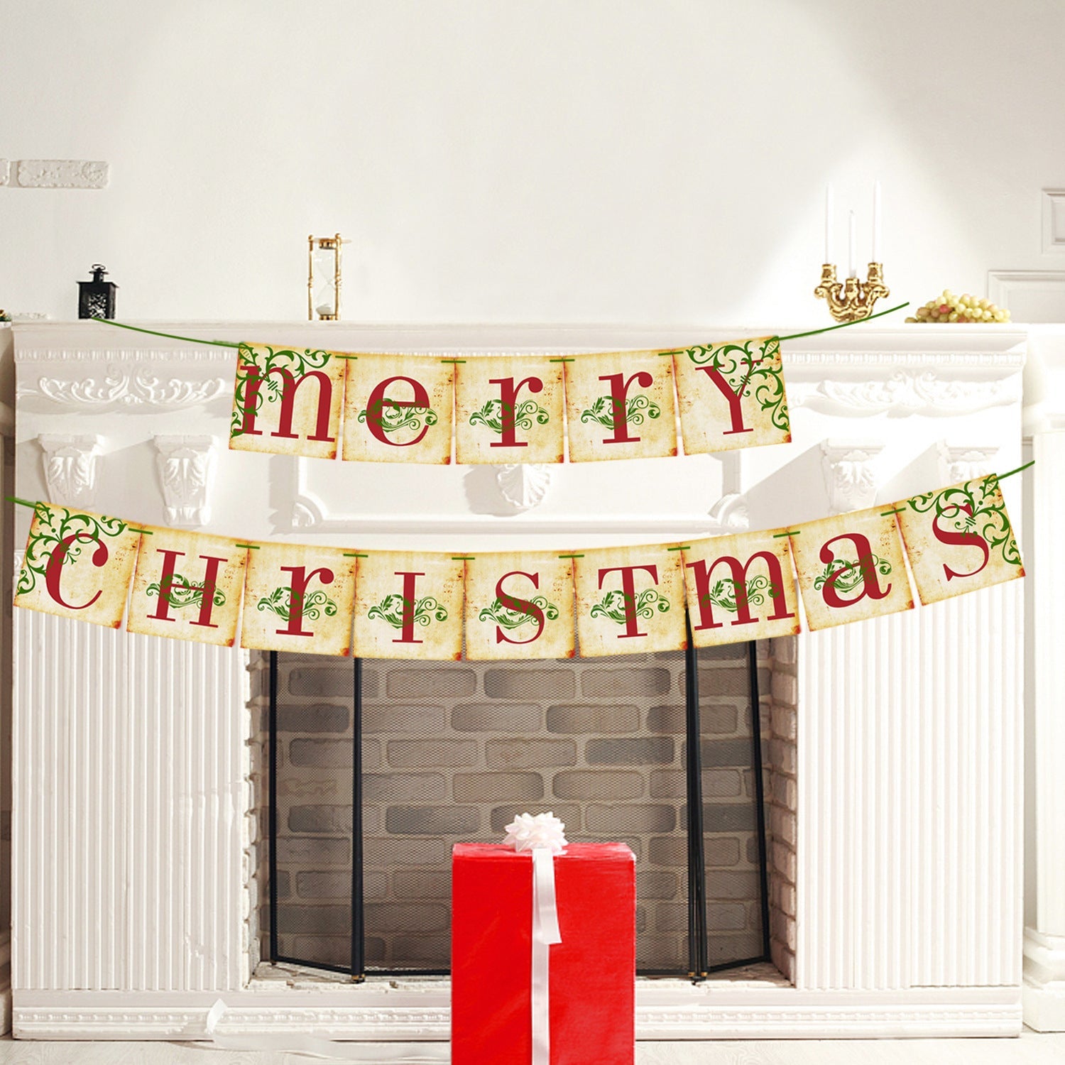 HKM-572947 Retro Christmas Hanging Flag Banner for Holiday Party Decoration, 14.5cm x 14.5cm, Includes Safety Needle and Rope