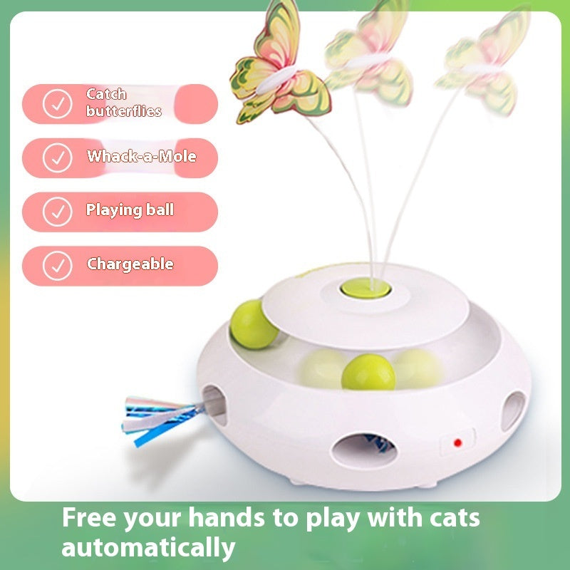 HKM-5730493 Automatic Electric Cat Toy with Rechargeable Function and Interchangeable Heads, Perfect for Pet Playtime