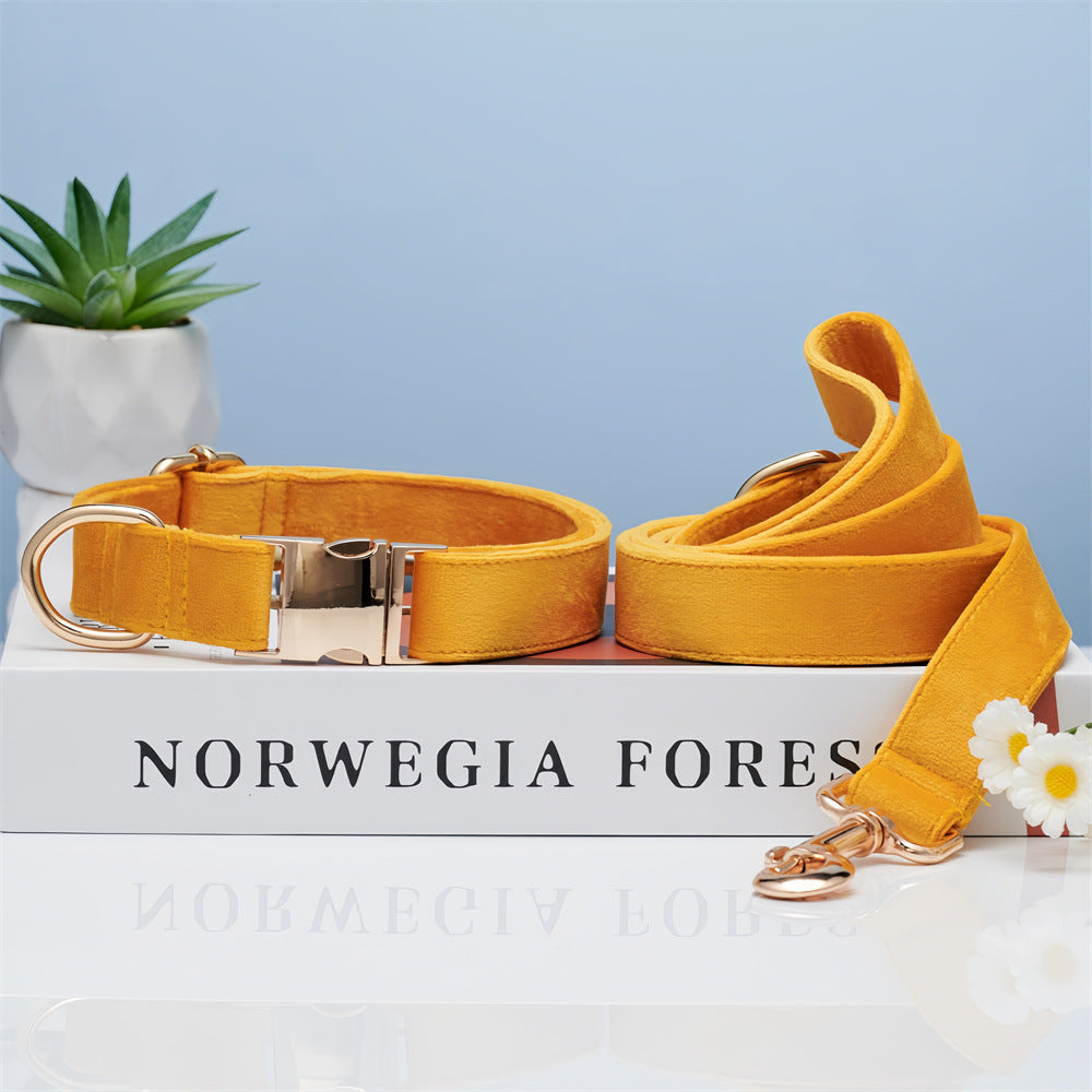 HKM-5731645 Striped Dog Collar with Leash - Available in Coral Orange, Light Water Green, Corn Yellow, Apple Green