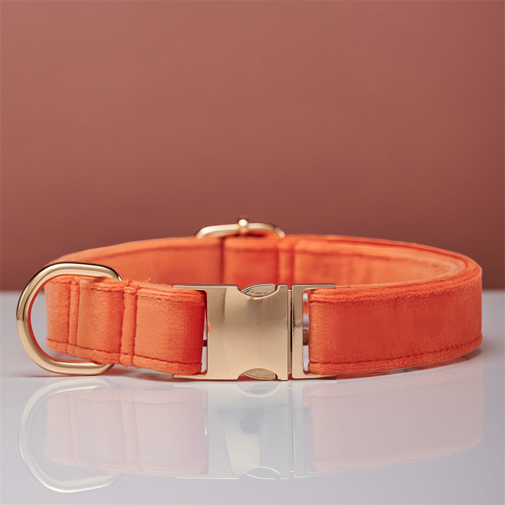 HKM-5731645 Striped Dog Collar with Leash - Available in Coral Orange, Light Water Green, Corn Yellow, Apple Green