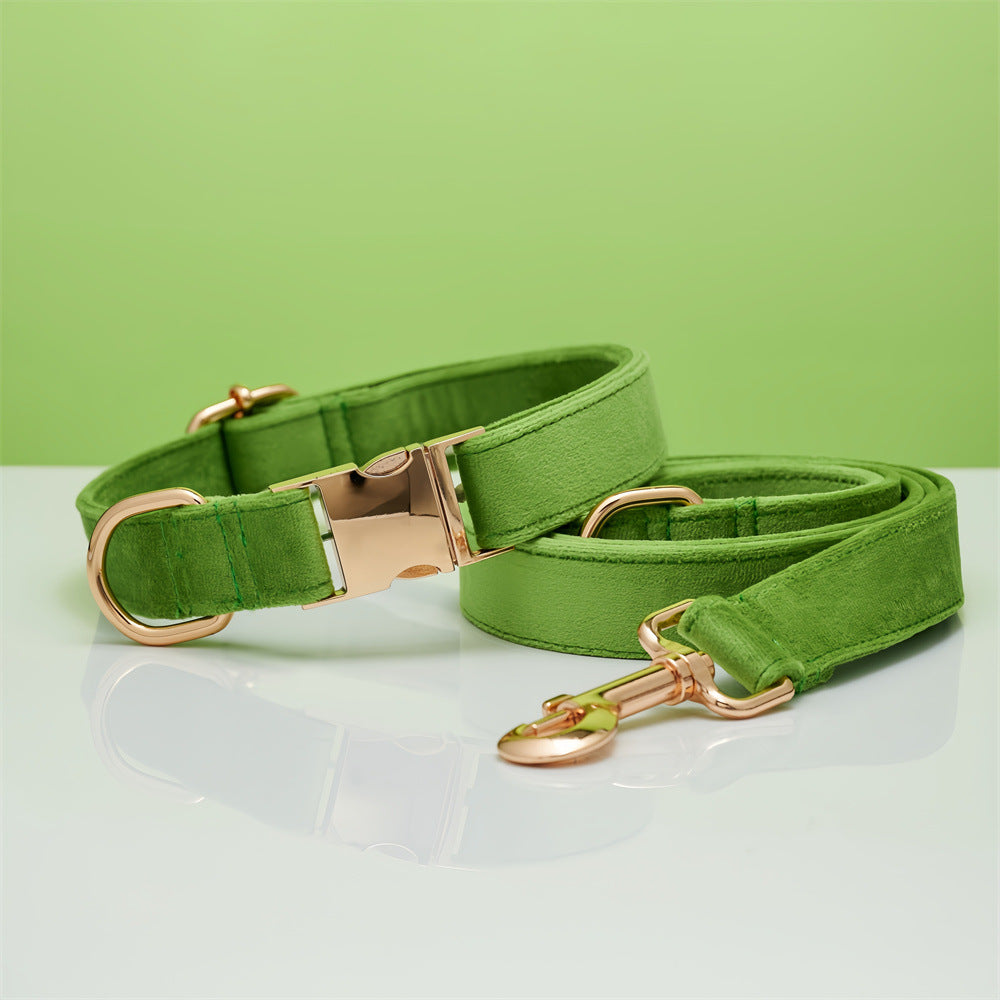HKM-5731645 Striped Dog Collar with Leash - Available in Coral Orange, Light Water Green, Corn Yellow, Apple Green