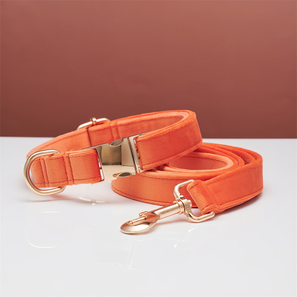 HKM-5731645 Striped Dog Collar with Leash - Available in Coral Orange, Light Water Green, Corn Yellow, Apple Green