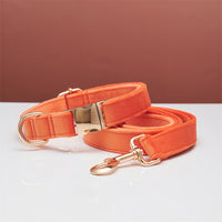 HKM-5731645 Striped Dog Collar with Leash - Available in Coral Orange, Light Water Green, Corn Yellow, Apple Green