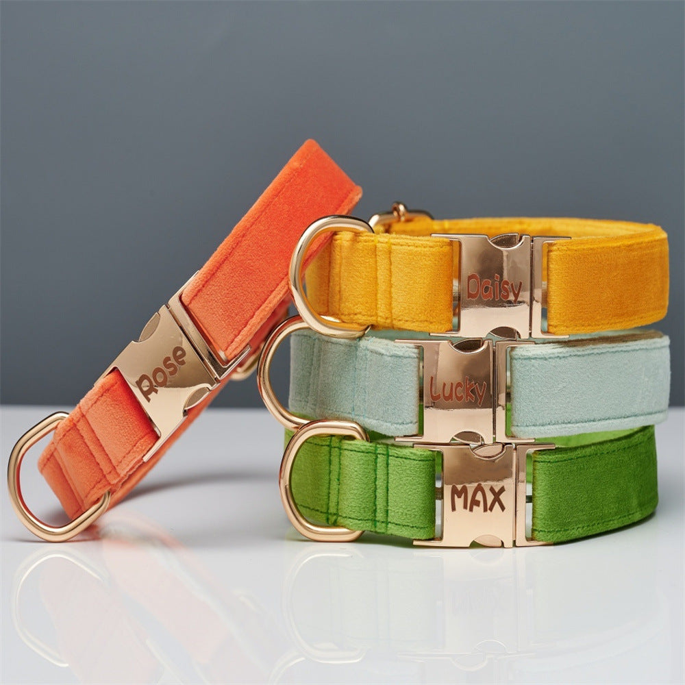 HKM-5731645 Striped Dog Collar with Leash - Available in Coral Orange, Light Water Green, Corn Yellow, Apple Green