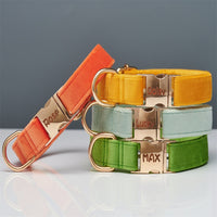 HKM-5731645 Striped Dog Collar with Leash - Available in Coral Orange, Light Water Green, Corn Yellow, Apple Green