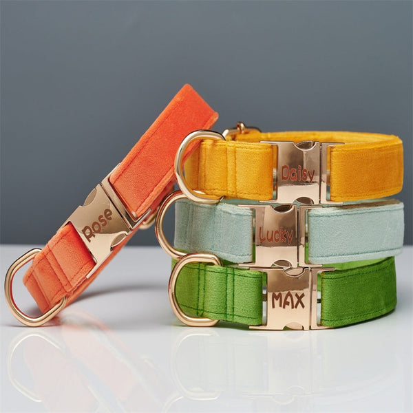 HKM-5731645 Striped Dog Collar with Leash - Available in Coral Orange, Light Water Green, Corn Yellow, Apple Green