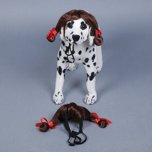 HKM-573331 Pet Dog Wig with Tied Double Braid for Fun Costumes and Performance