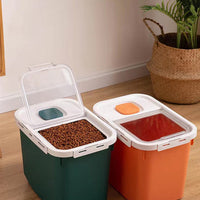 HKM-5735613 Moisture-Proof Pet Food Storage Barrel - 12L Capacity, Green/Orange/White