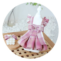 HKM-5737021 Plaid Bow Tie Skirt Dress with Hair Band for Various Sizes