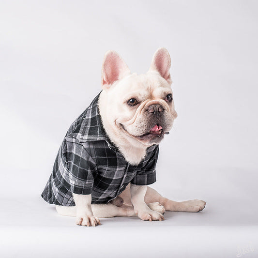 HKM-5737789 Casual Cotton Plaid Shirt for Pets in Green and Gray, Sizes XS to XXL