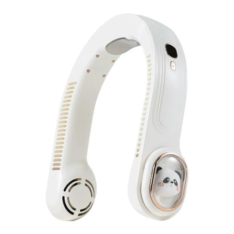 HKM-573843 Rechargeable Bladeless Neck Fan with Digital Display and 5 Speed Settings for Outdoor Use